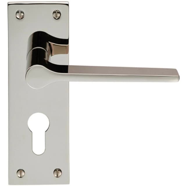 Loops PAIR Flat Straight Lever on Slim Euro Lock Backplate 150 x 50mm Polished Nickel Metallics
