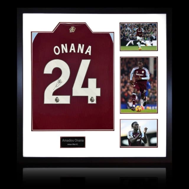 The Fan Cave Amadou Onana Signed Aston Villa Shirt Elite Frame Claret unisex 820mm x 82
