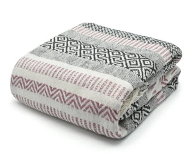Velosso Zigzag Throw Multicoloured Aztec Design With Tassels, Soft Acrylic Blanket For Bed, Sofa Or Armchair, 50Cm X 60Cm - Blush