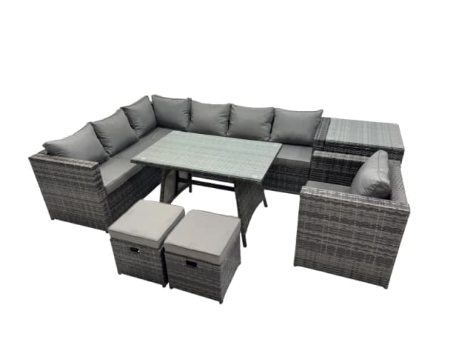 Fimous 9-seater Outdoor PE Rattan Sofa Set with with Chair 2 Small Stools in Dark Grey Dark Grey Unisex