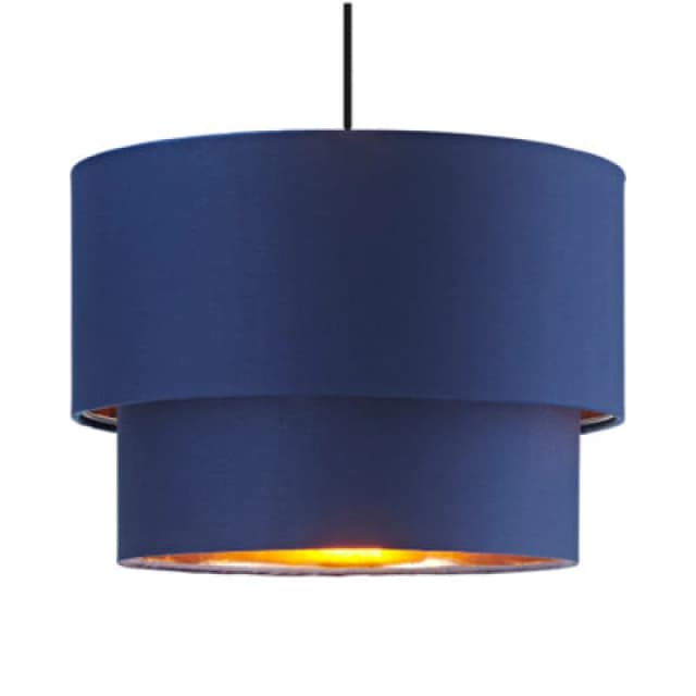 Happy Homewares Modern 10 Navy Blue Cotton Double Tier Ceiling Shade With Shiny Copper Inner