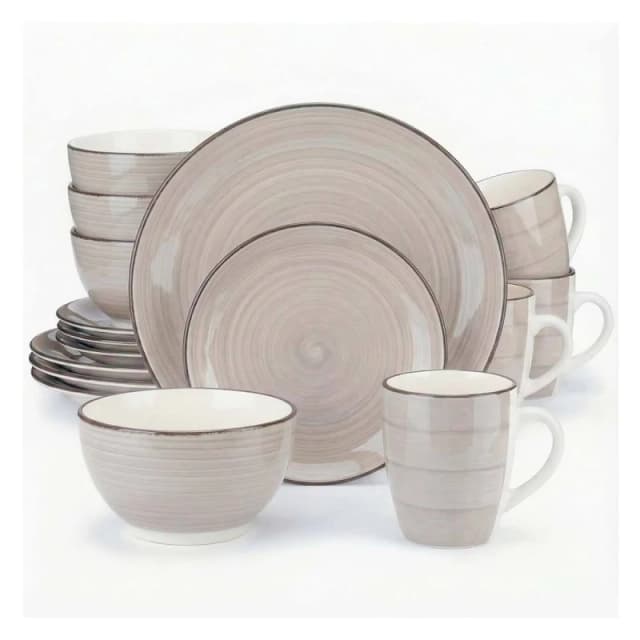 Alivio Porcelain 16 Piece Dinner Set Lead-Free Glaze Dinnerware in Light Stone Light Stone Unisex