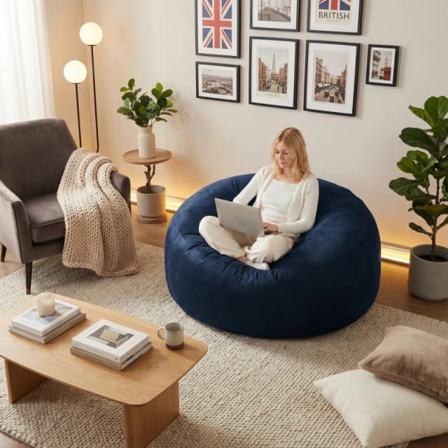Urban Meuble Modern Round Bean Bag Sofa Chair Blue unisex One Size