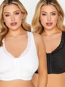 Yours 2 Pack Lace Trim Front Fastening Bra, Black, Size 16, Women
