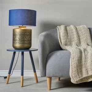 Taroda Gold Floral Table Lamp with Large Navy Blue Reni Shade