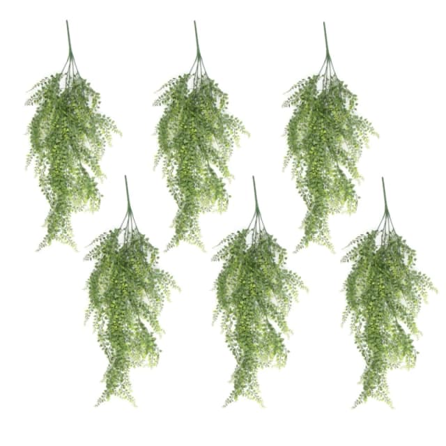 N/A Pack of 6 x Hanging UV and Fire Resistant Artificial Trailing Button Fern Plant 82cm