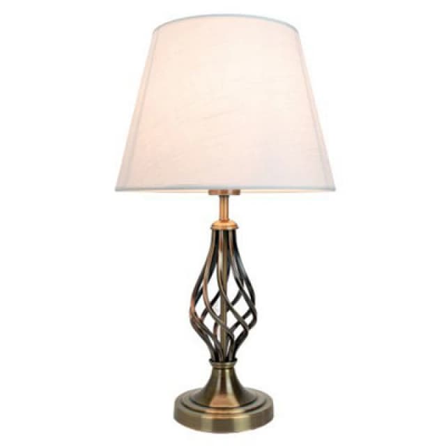 Happy Homewares Traditional Antique Brass Table Lamp With Barley Twist Base And Linen Shade