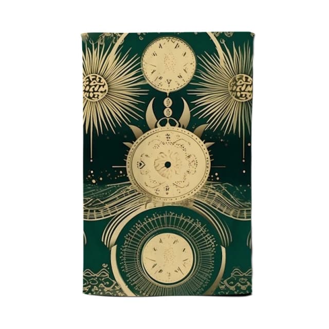 Warren Reed - Designer Green Moon & Sun Abstract Pattern Tea Towel Green Unisex