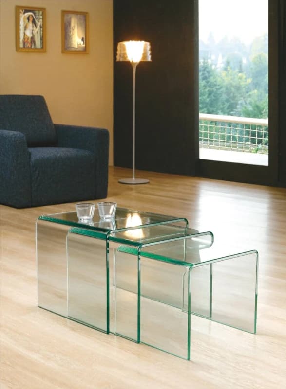 Thats Furniture Milan Glass Nest of 3 Side Tables for Living Room in Clear Clear Unisex