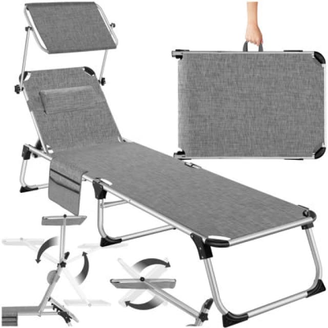 Tectake 1 Sun Lounger Aurelie - Foldable With Headrest, 6 Position Backrest - Mottled Grey