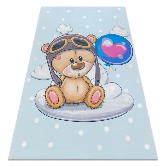 RugsX Bambino 43030 Washing Carpet Teddy Bear, Pilot For Children Anti Slip - Blue / Bro 140X200 Cm
