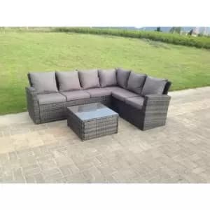 Fimous 6 Seater Outdoor Dark Grey Rattan Lounge Complete Sofa Set with High Back and Square Coffee Table
