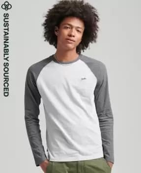 Superdry Mens Organic Cotton Essential Long Sleeved Baseball Top Grey / Glacier Grey Marl/Rich Charcoal Marl - Size: L