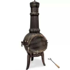 Deuba Chiminea Patio Heater Cast Iron Garden Fire Pit Chimnea BBQ Grill for Wood Charcaol Chimenea Black Log Burner