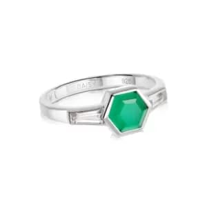 Rings 925 Sterling Silver Beloved Green Onyx Hexagon Ring Sterling Silver