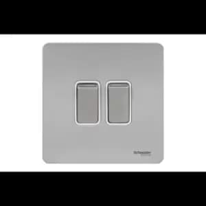 Schneider Electric Ultimate Screwless Flat Plate - Double 2 Way Rocker Light Switch Single Pole, 16AX, GU1422WSS, Stainless Steel with White Insert