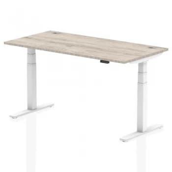 Trexus Sit Stand Desk With Cable Ports White Legs 1600x800mm Grey Oak