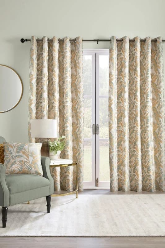 Laurence Llewelyn-Bowen Laurence Llewelyn-Bowen 'Paradise Palm' Jacquard Palm Leaf Pair of Eyelet Curtains in Duck Egg Blue Size: 168cm width x 137c