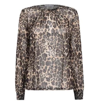 Linea Linea Printed Mesh Top with Shirring Cuff Detail - Animal Print