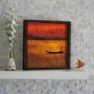 KZM421 Brown Red Orange Black Decorative Framed MDF Painting