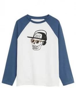 Mango Boys Skull Print Long Sleeve Tshirt - White