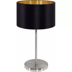 Table Lamp Colour Satin Nickel Steel Shade Black Gold Fabric Bulb E27 1x60W