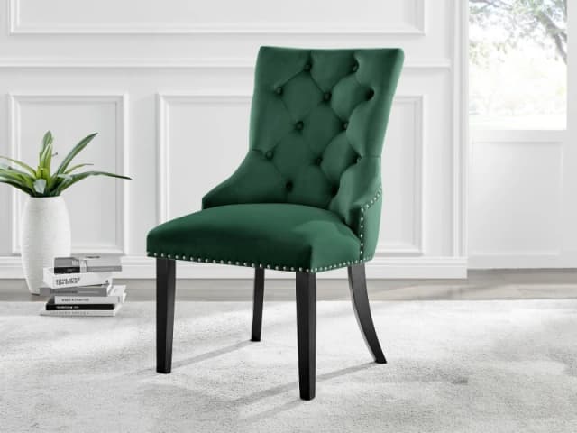FurnitureboxUK FurnitureboxUK Set of 2 Belgravia Deep Padded Soft Velvet & Chrome Knockerback Dining Chairs With Black Powder Coated Legs in Green Gre