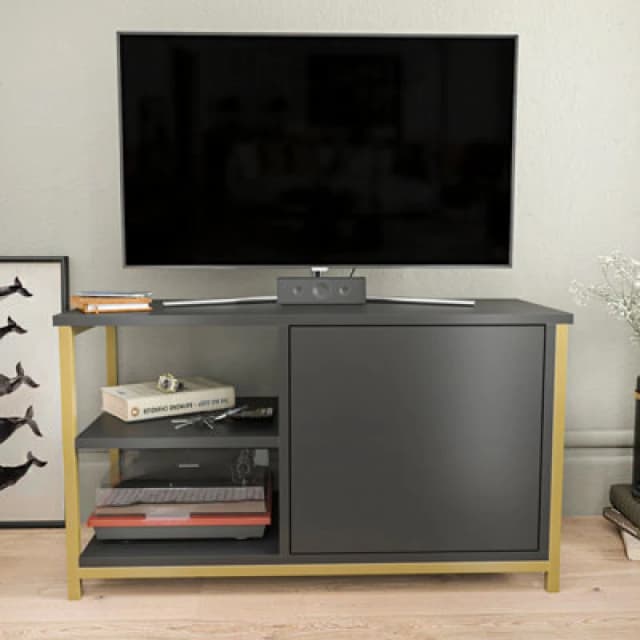 Decorotika Muskegon TV Stand TV Unit For Tv's Up To 63" Gold And Anthracite