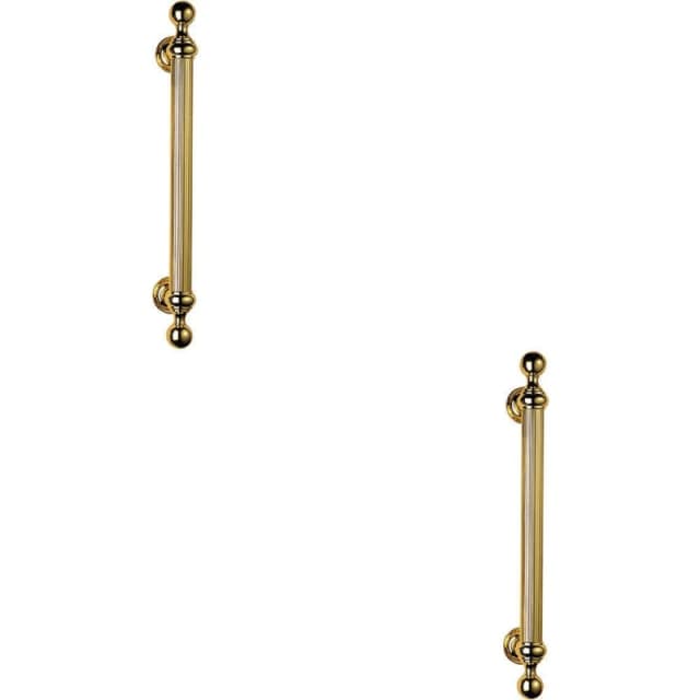 Loops 2x Ornate Pull Handle with Reeded Grip 353mm Fixing Centres Polished Brass Metallics unisex