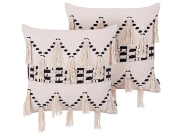Beliani Set Of 2 Decorative Cushions Thondi Cotton 45 X 45cm Beige Striped