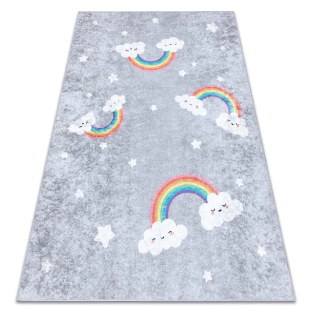 RugsX Junior 52063.801 Washing Carpet Rainbow, Clouds For Children Anti Slip - Grey 140X190 Cm