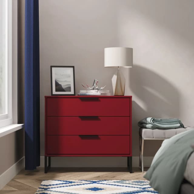 Ready Assembled 2 U Fuji 3 Drawer Chest (Ready Assembled) in Dark Red Dark Red Unisex