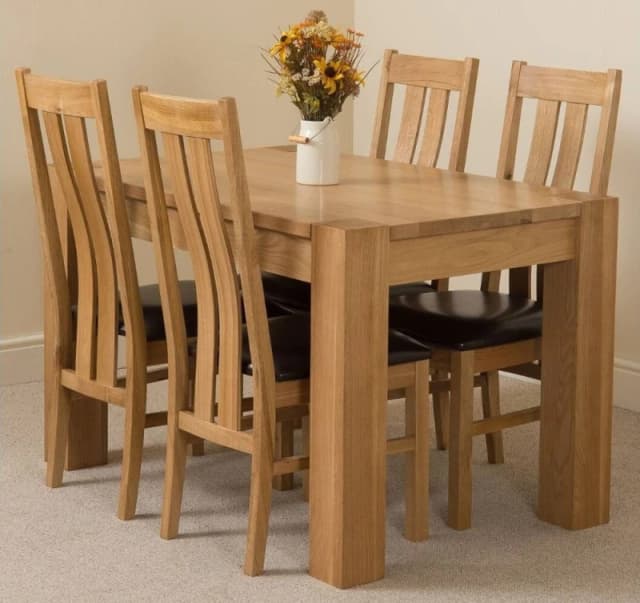 Thats Furniture Kuba 125 x 80cm Chunky Oak Small Dining Table & 4 Princeton Chairs in Brown Brown Unisex 125 x 80 cm
