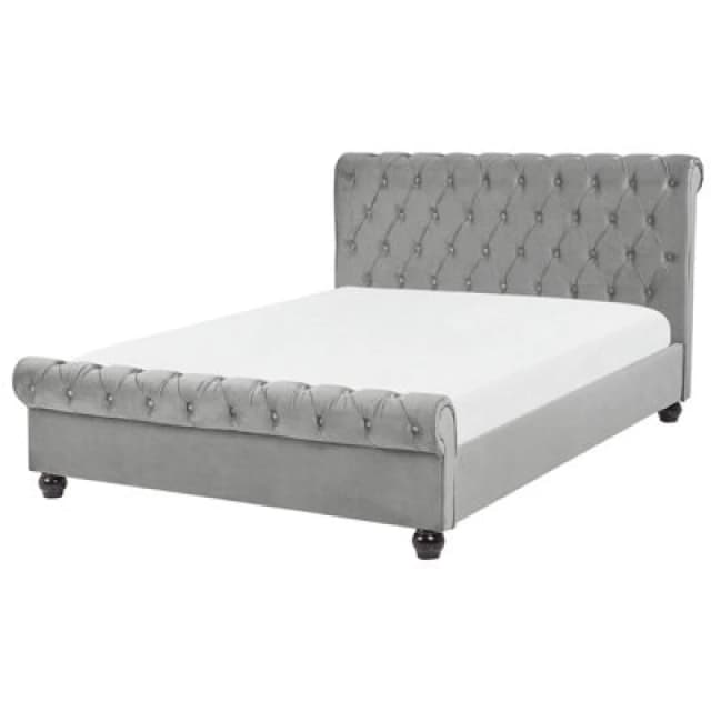 Beliani Bed Velvet Avallon 140 X 200 Cm (Eu Double) Grey