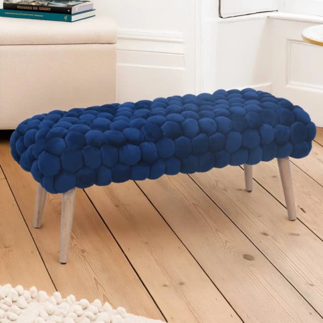 Artemis Home Cushla Bubbly Velvet Large Footstool in Dark Blue Dark Blue Unisex