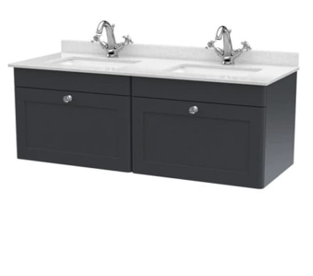 nuie 1200mm Wall Hung 2 Drawer Vanity & Marble Top - Soft Black CLC1494WS2