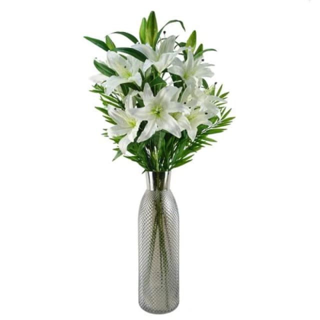 Leaf Leaf 100cm White Lily and Fern Display Glass Vase White