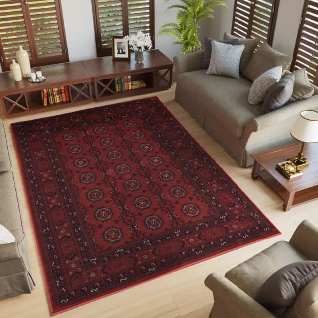 Yasmin Traditional Bukhara Indoor Area Rug Classic Oriental Style Red 200X290 Cm