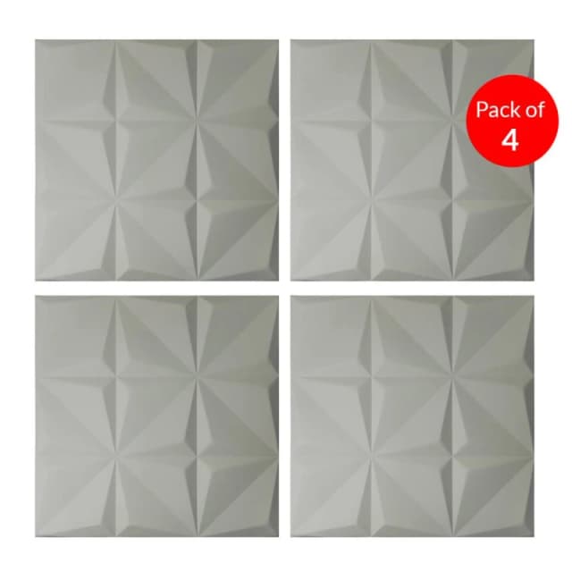 ENER-J 3D Geometric PU Leather Wall Panels Cream 600x600mm Pack of 4 in Silver Silver Unisex