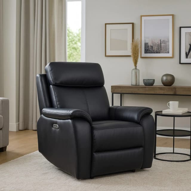 Aspire Aspire Kingsmere Power Recliner Armchair (1 Seater) in Real Leather in Black Armchair Unisex 5057632315168