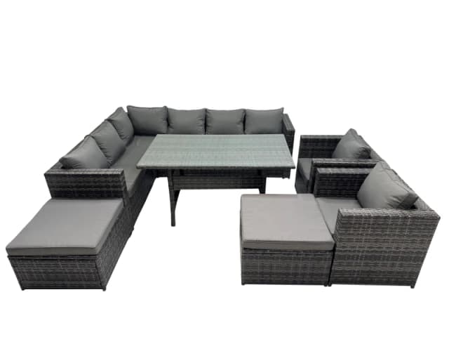 Fimous Outdoor PE Rattan Sofa Set with with 2 Big Stool in Dark Grey Dark Grey Unisex
