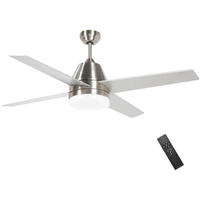 HOMCOM Mounting Reversible Ceiling Fan with Light, Remote Silver - Homcom 5056725530358