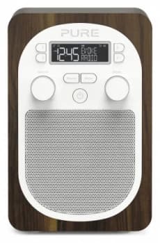 Pure Evoke H2 DABFM radio with wood casing and alarm.