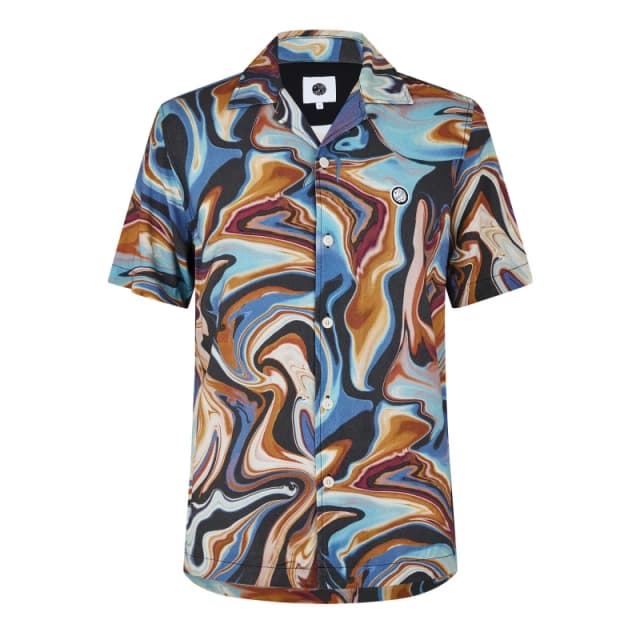 Pretty Green Mens Sundown Short-Sleeve Patterned Shirt Blue male Small