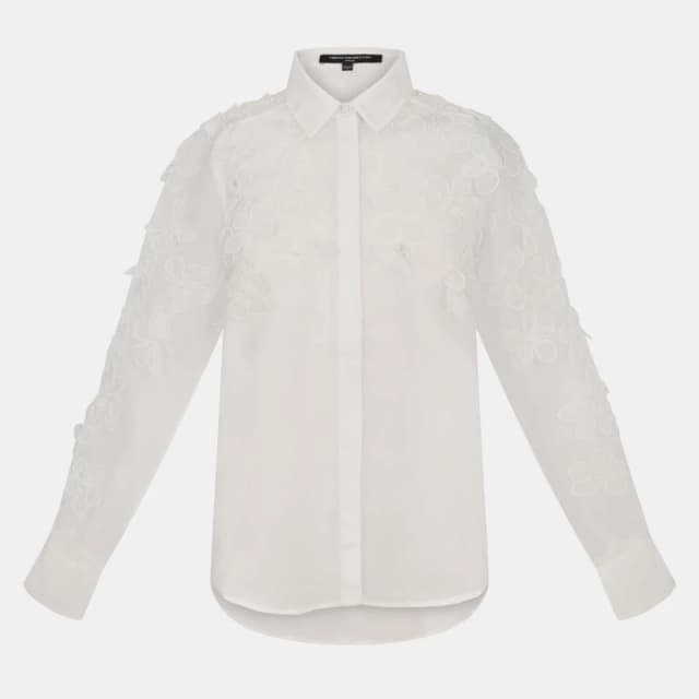 French Connection Womens Camden Floral Embellished Long Sleeve Blouse Summer White female 8 (XS)