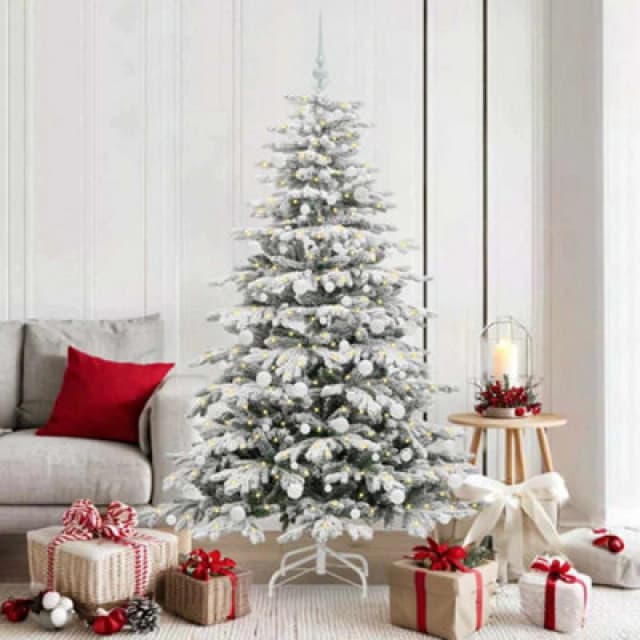 vidaXL Artificial Hinged Christmas Tree with White Balls White 180cm PE and PVC, White 3395643