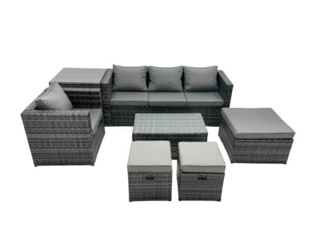Fimous Outdoor Coffee Table Sofa Set with Side Table Stool 2 Small Footstools in Dark Grey Dark Grey Unisex