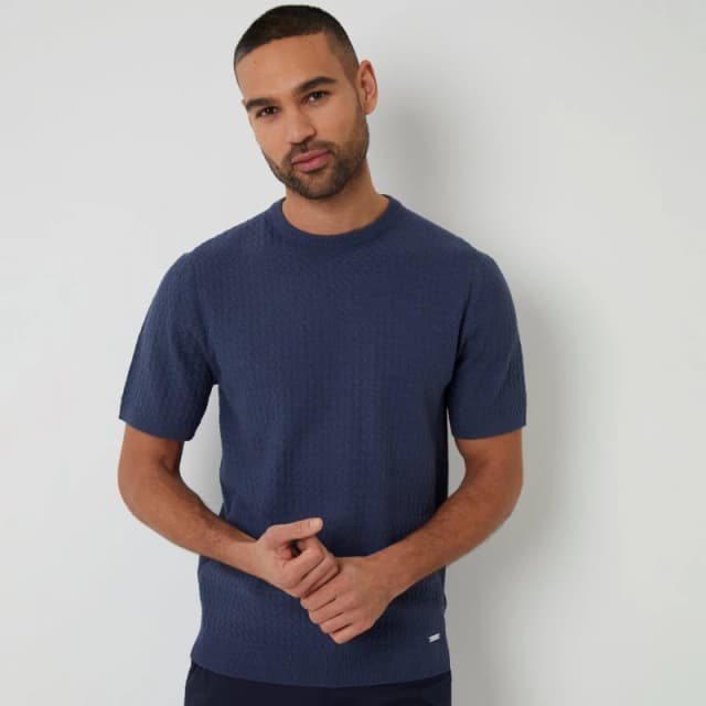 Threadbare Threadbare Textured Front Knitted T-Shirt - Blue 2XL Male