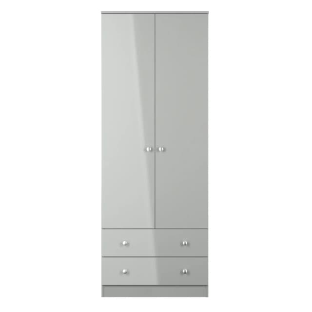 Portland Tall 2 Drawer Wardrobe In Uniform Grey & Dusk Grey (Ready Assembled)