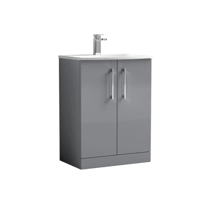 Balterley Bathroom Floor Standing 2 Soft Close Door Vanity Unit, Grey, 600mm in Grey Grey Unisex